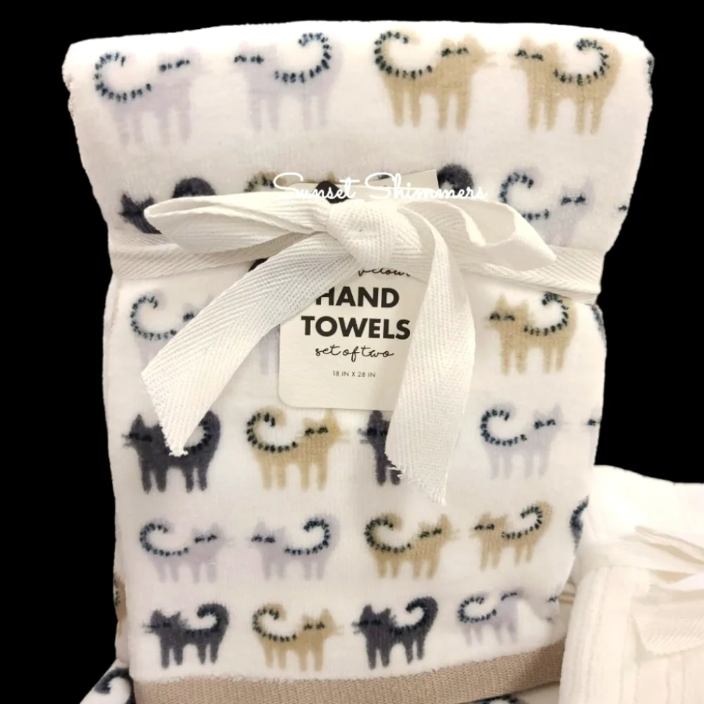 6pc Envouge CAT Bath Hand Tip Towel Set 100% Cotton Tan Black Gray NEW